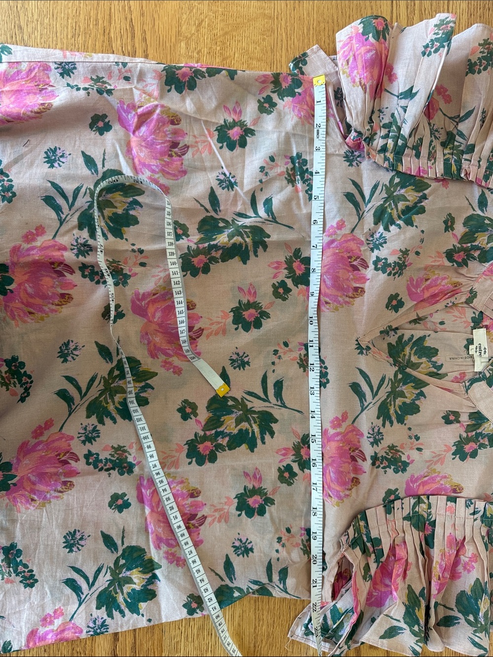 Entro Floral Ruffle Sleeve Blouse Pink Green Boho Cottage Core Teacher Spring - Picture 9 of 9
